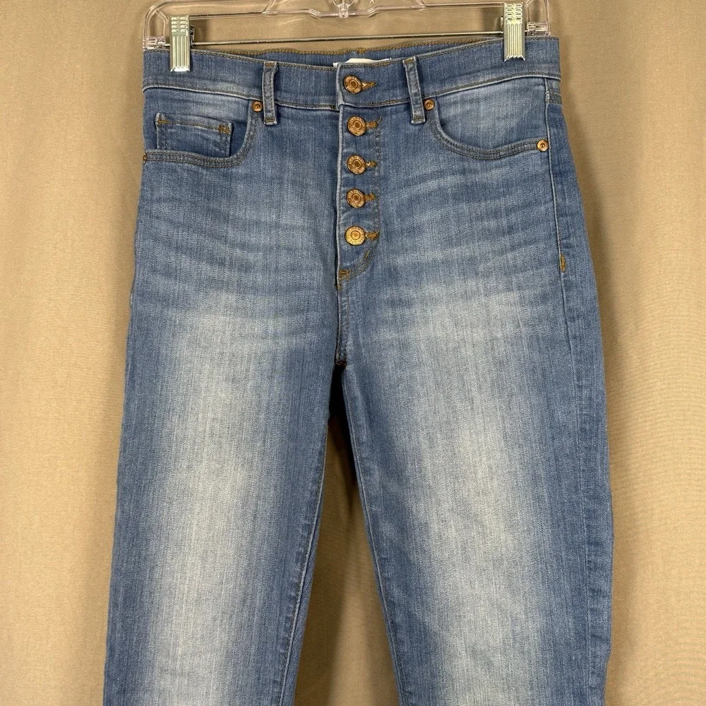 Ann Taylor LOFT Kick Crop Blue Denim Jeans Button Fly Medium Wash 24 / 00